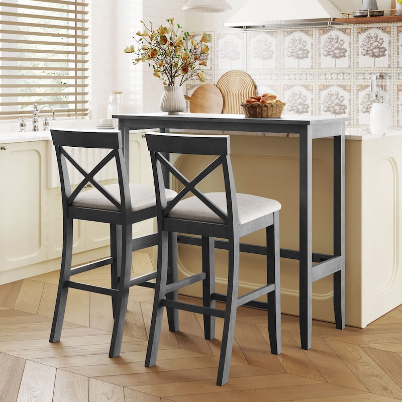 Farmhouse 48 Inch Bar Height Dining Set with Two Chairs for Small Spaces and Versatile Use - Grey