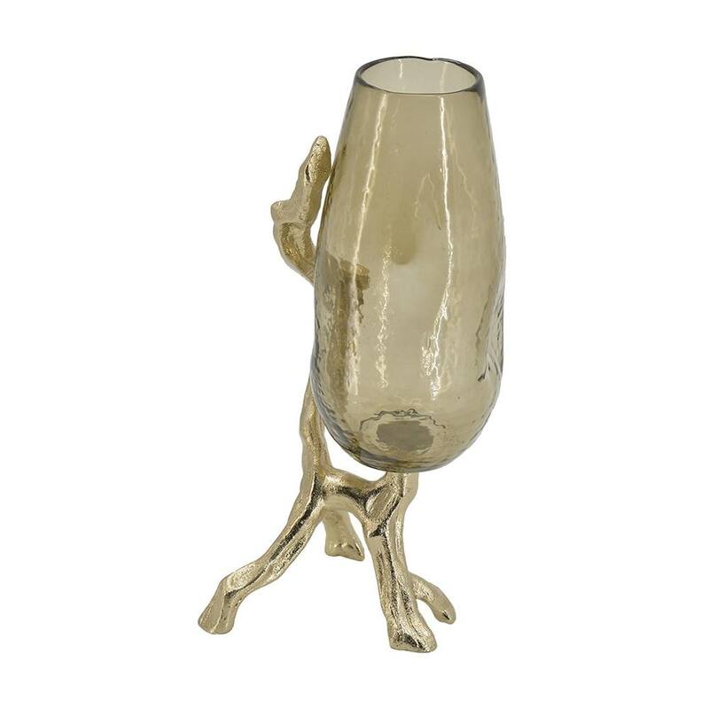 18" Champagne Glass And Metal Table Vase - 5.90