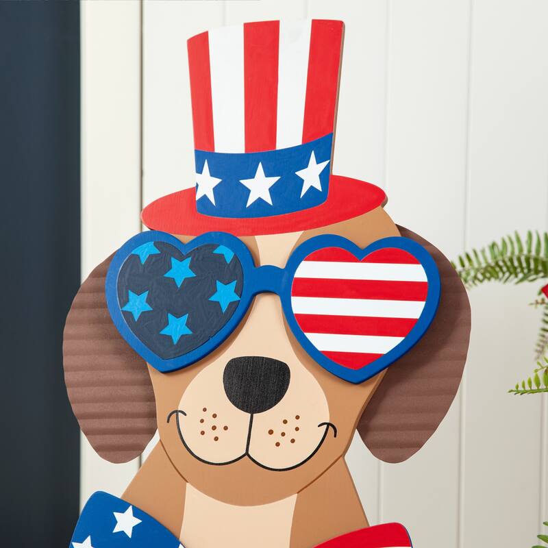 Glitzhome Wooden Patriotic Americana Uncle Sam or Labrador Porch Sign