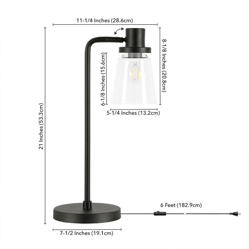 21" Metal Arched Table Lamp With Clear Cone Shade - 7.1" x 7.1" x 21"