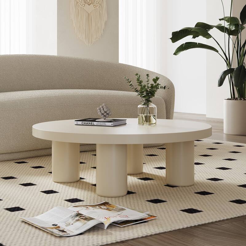 39.4 In Fiberglass Tabletop Modern Round Beige End Table