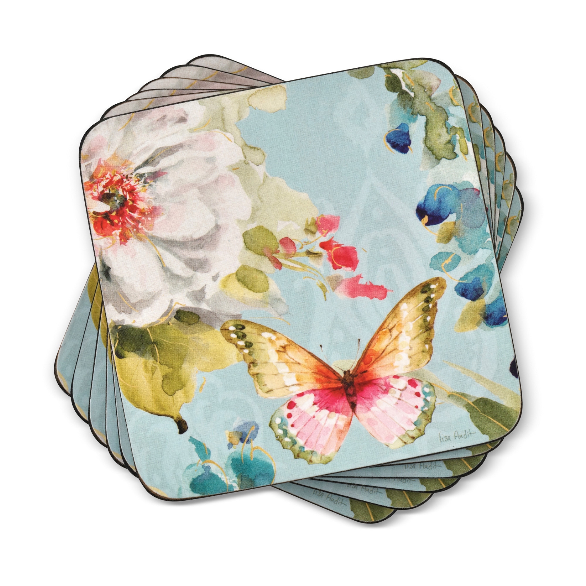 Pimpernel Floral Collection Cork Coaster Set of 6 Heat Stain Resistant - 4 Inches Sq.