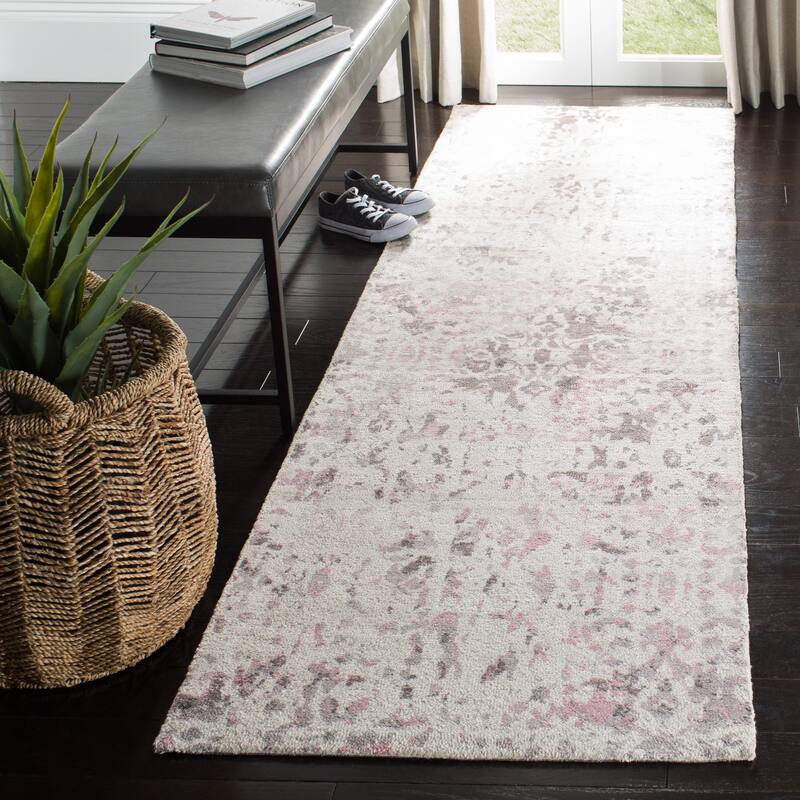 SAFAVIEH Hand-knotted Expression Erza Vintage Boho Abstract Wool Rug - 2'6" x 8' Runner - Ivory/Grey