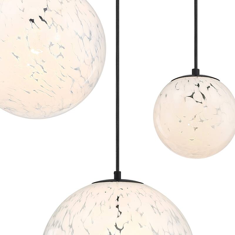 Circo 3-Light Matte Black Modern Globe Chandelier for Entryways with Mixed-Size White Art Glass Shades - 28.75