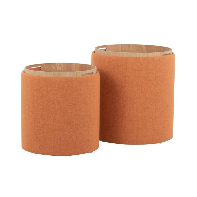 Carson Carrington Astrid Tray Top Nesting Ottoman Set - Orange