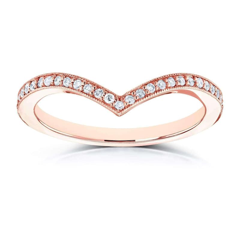 Kobelli 0.17 Carats Lab Grown Diamond 14k Solid Gold Chevron V-Shape Venus Wedding Ring (DEF/VS) - Rose - 10