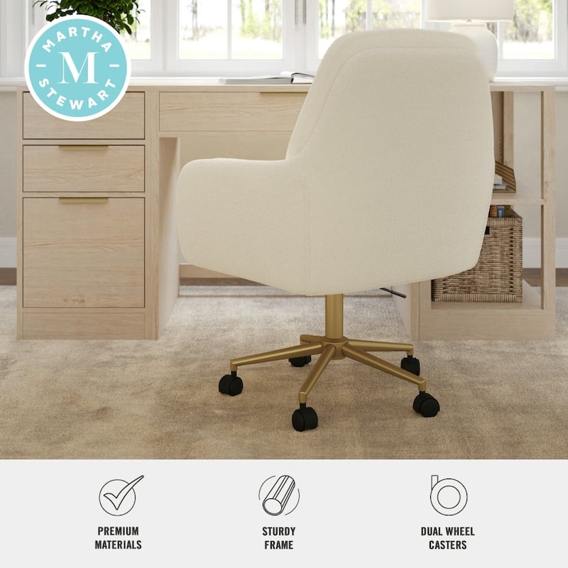 Martha Stewart Upholstered Swivel Home Office Chair with Double Cushions - 26.75"W x 29.25"D x 35" - 38.25"H