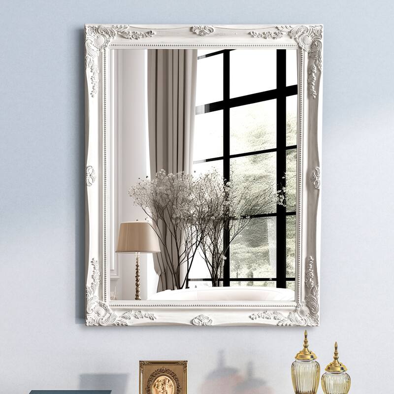 Antique White Wall Mirror Baroque Rectangular Decor