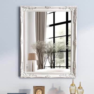 Antique White Wall Mirror Baroque Rectangular Decor