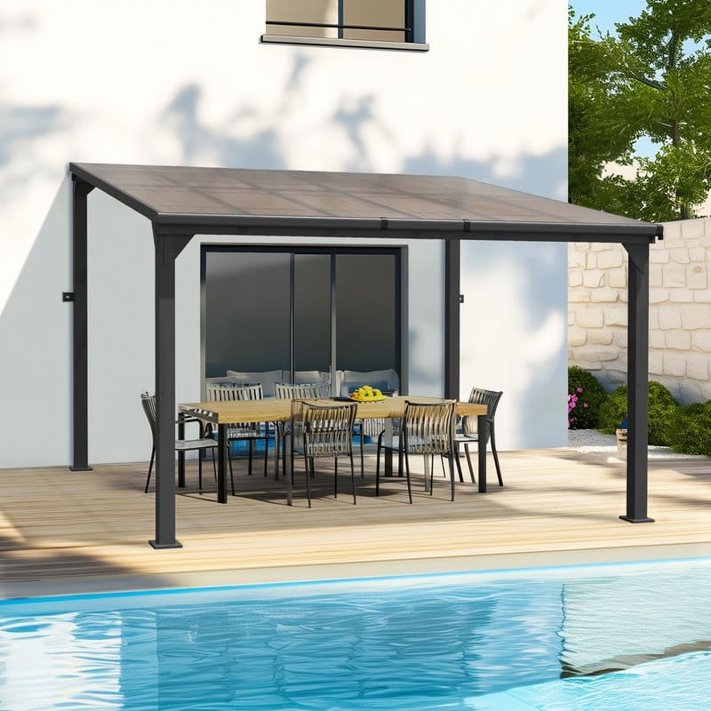 Hardtop Outdoor Gazebo Pergola Aluminum Framed with Sloping Pitched Roof for Garden, Patio, Backyard - 10×12