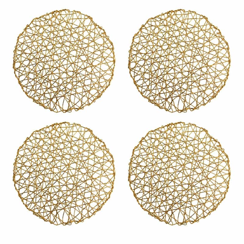 Holiday Decorative Woven Metallic Foil Shining Placemats - Set of 4 - Gold - 15"