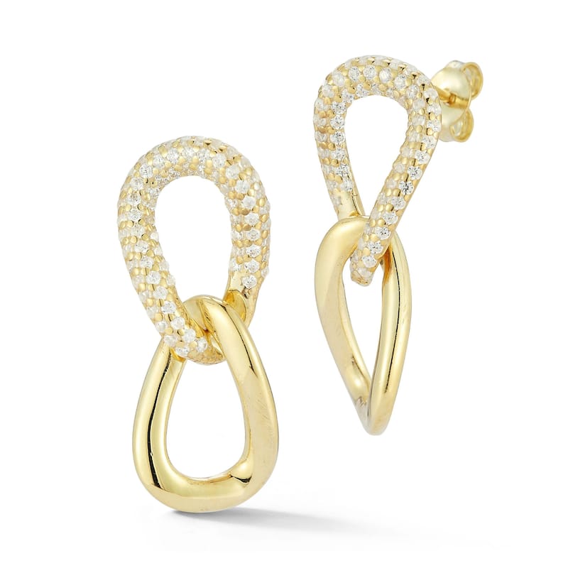 Soleil Sterling Silver Pave Bold Wavy Link Drop Earrings - Yellow