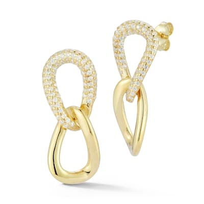 Soleil Sterling Silver Pave Bold Wavy Link Drop Earrings