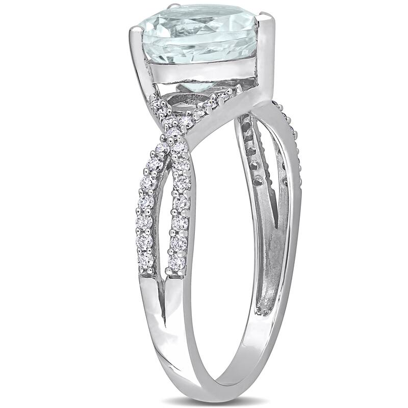 Miadora Heart-cut Aquamarine and 1/5ct TDW Diamond Crossover Ring in 14k White Gold