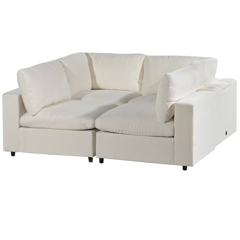 Modular Upholstered Sectional Sofa with USB Charge Ports, Wireless
