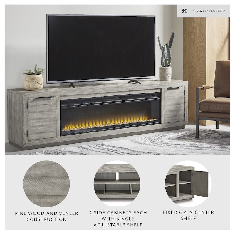 Signature Design by Ashley Krystanza 92" TV Stand for TVs up to 105" with Electric Fireplace - 92"W x 18"D x 25"H