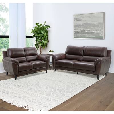Abbyson Colton Top Grain Leather Sofa and Loveseat Set