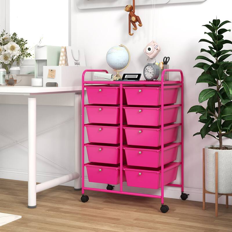 Gymax 10-Drawer Storage Cart Utility Rolling Trolley Kitchen Organizer