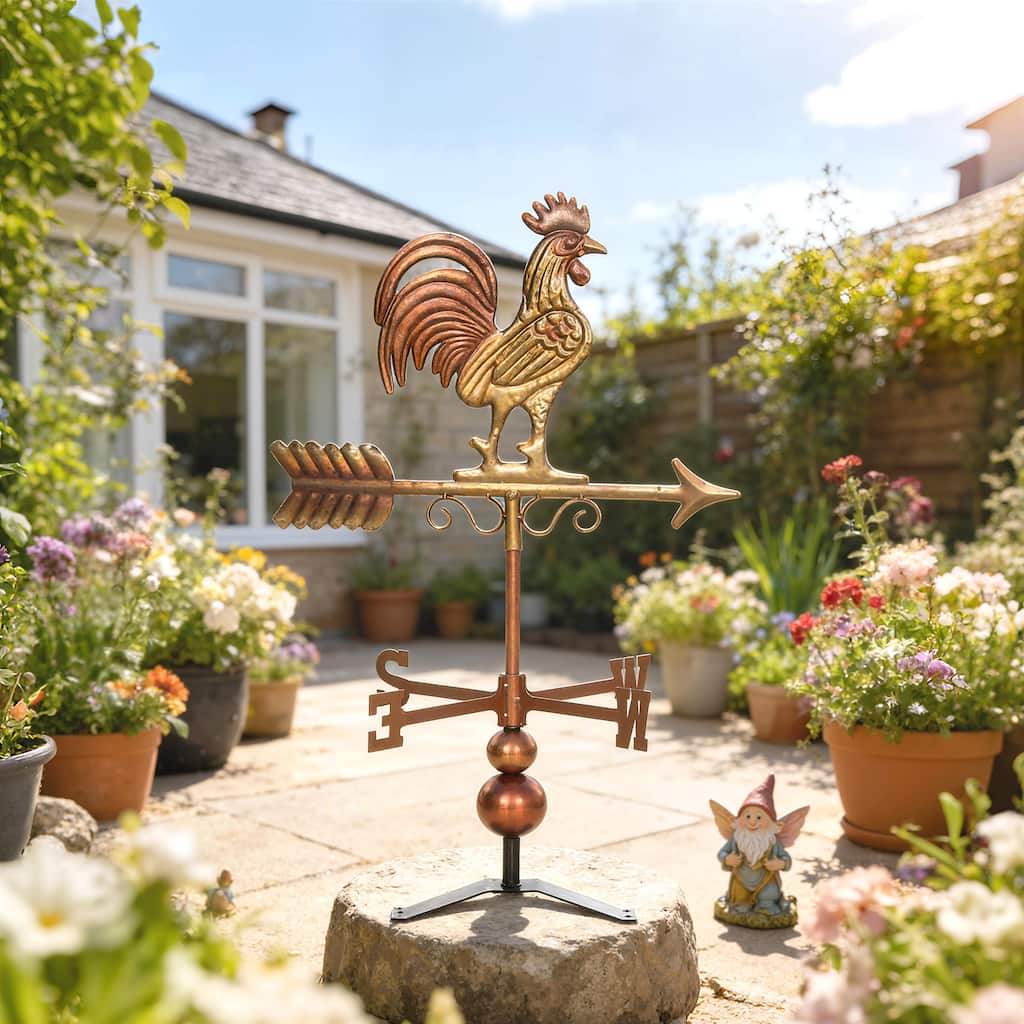 Outsunny Metal Rooster Weathervane, Roof Mount Wind Direction Indicator, Outdoor Weather Vanes