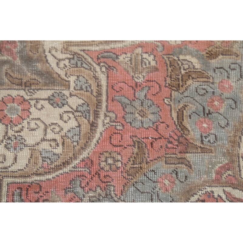 Distressed Tabriz Persian Vintage Rug Hand-Knotted Blue Wool Carpet - 10'0"x 13'4"