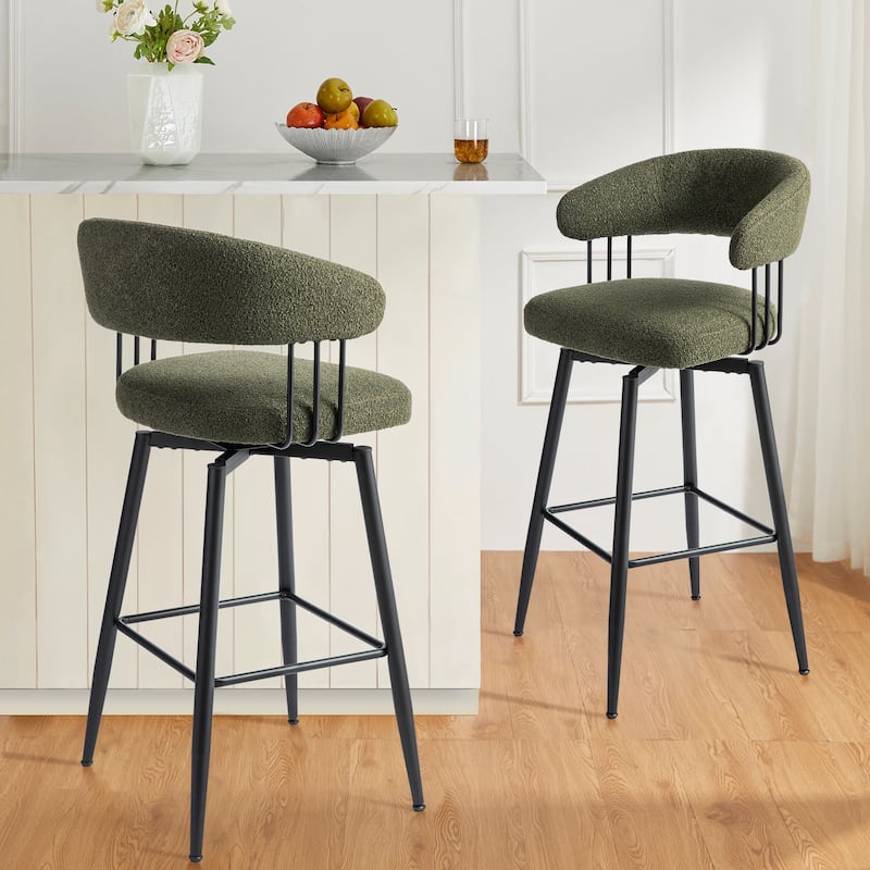 Glitzhome Set of 2 or 4 Modern Fabric Swivel High Bar Stool with Tapered Metal Legs - Set of 2