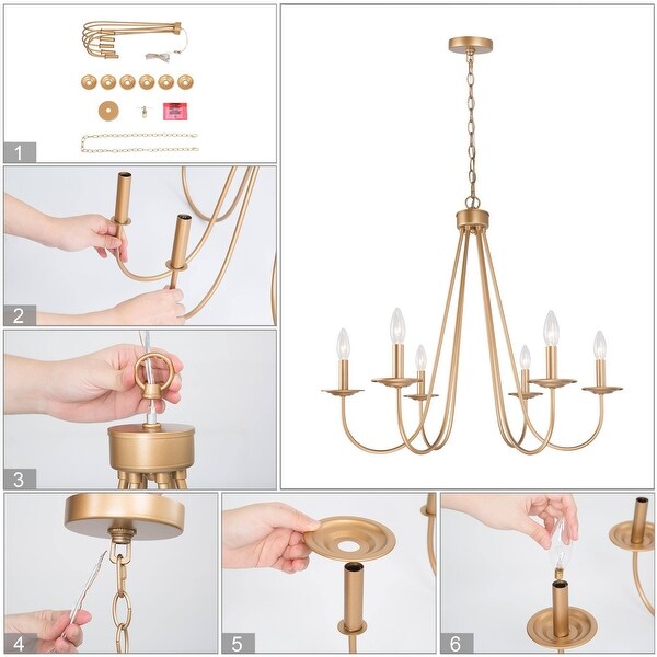 Rella Modern Glam 6-light Gold Chandelier Candlestick 28inch Wagon