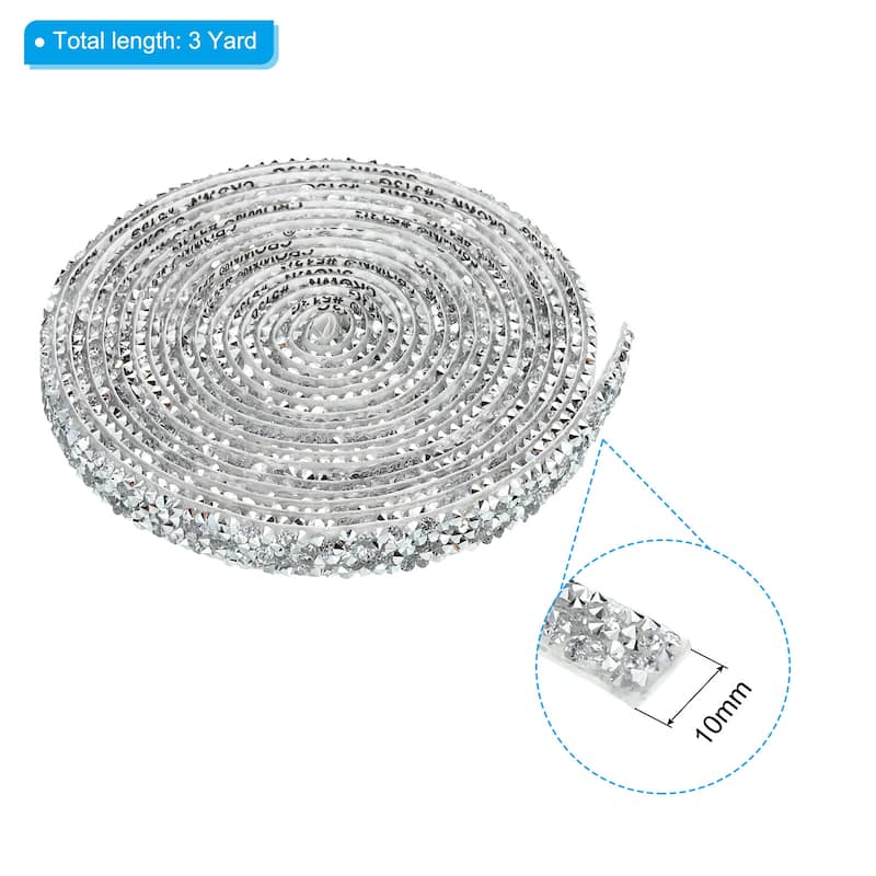 3 Yards Resin Rhinestone Ribbon Crystal Strips Self Adhesive - Silver - 10mm