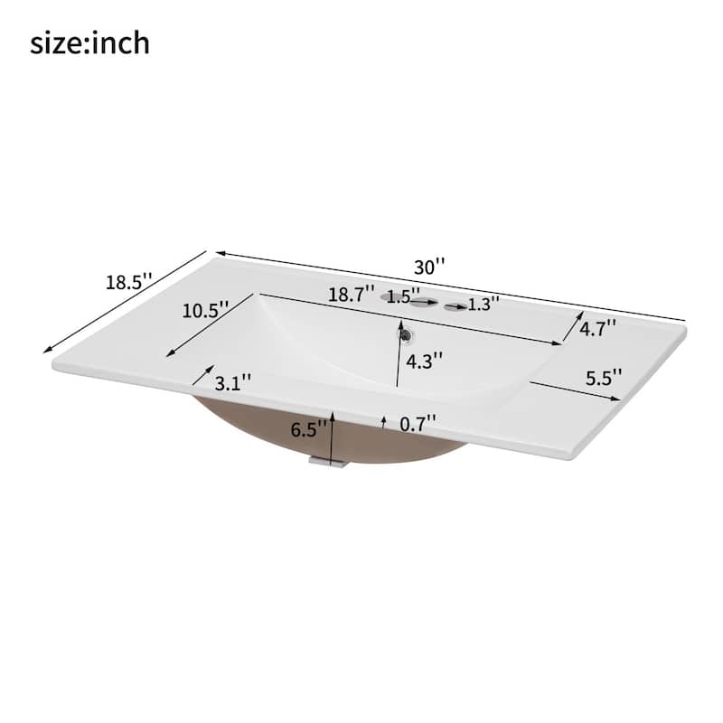 30" Wall Mount Bathroom Vanity with Ceramic Sink