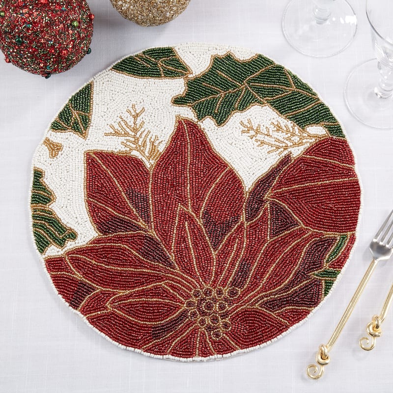 Sparkling Beaded Poinsettia Placemat (Set of 4)