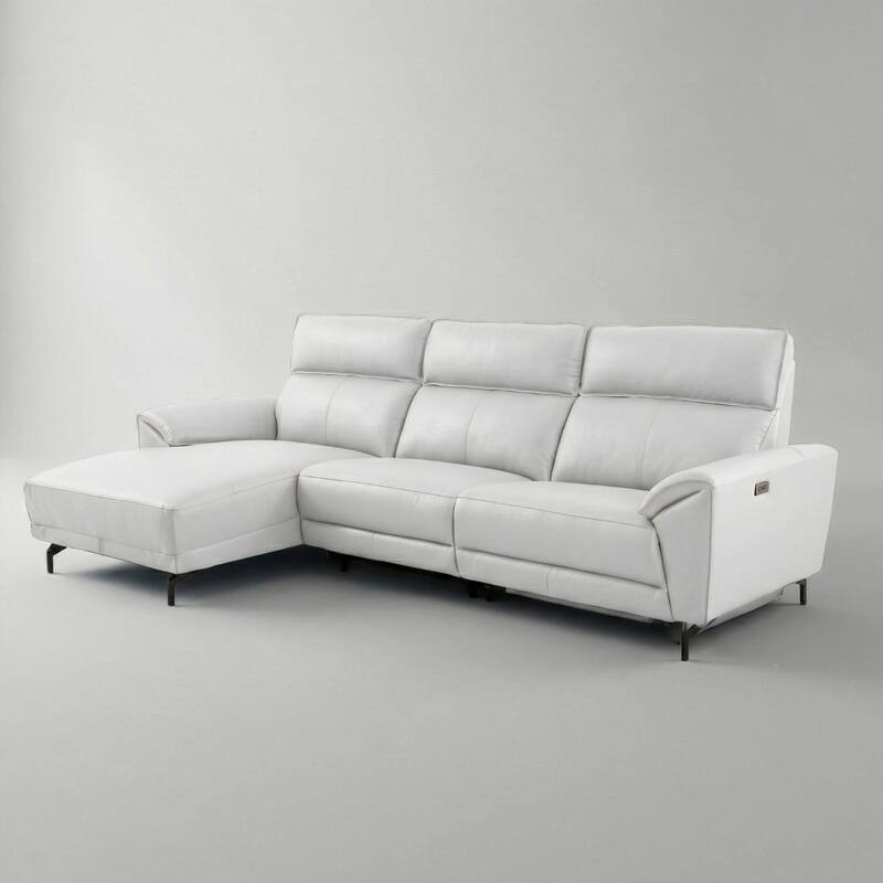 Furniture of America Fynae Modern Leather L-Shaped Sectional Recliner with Chaise and USB Ports