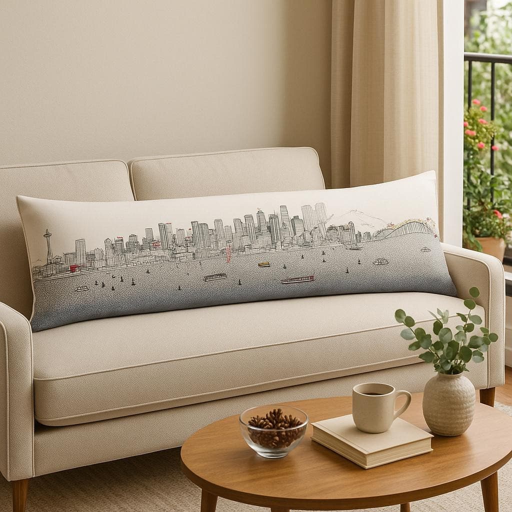 HomeRoots 14" X 46" Cream Seattle Daylight Skyline Lumbar Decorative Pillow