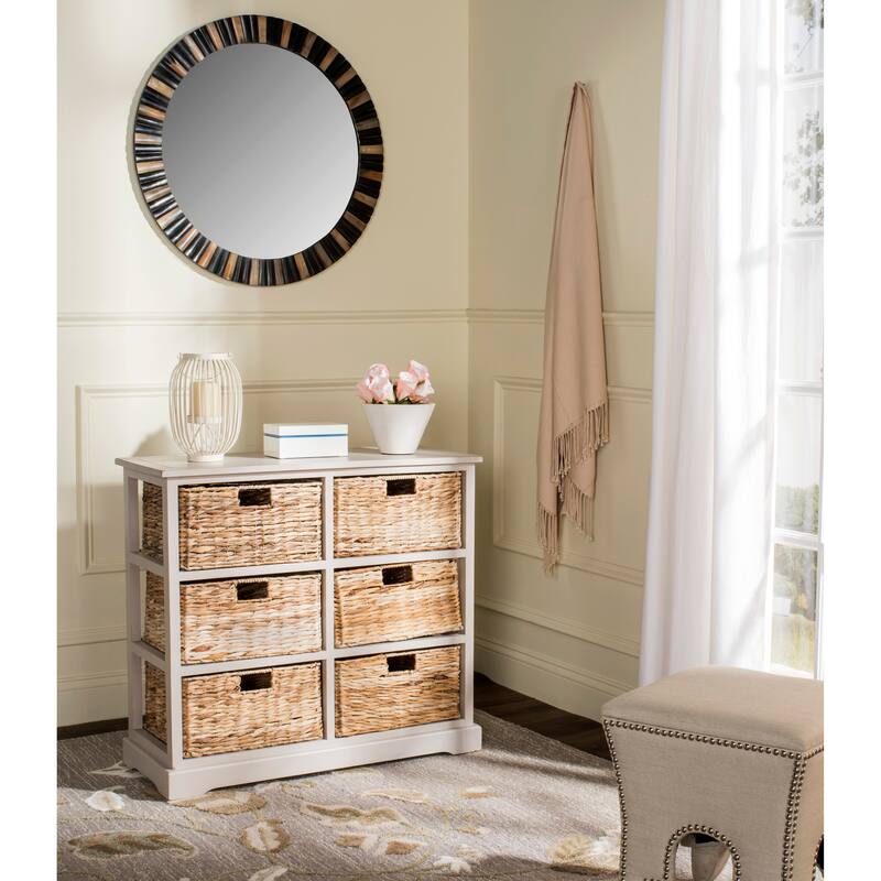 SAFAVIEH Fidelia Distressed Black 6-Drawer Wicker Basket Storage Chest - 32.1" x 13.4" x 29.5" - 32Wx13Dx30H