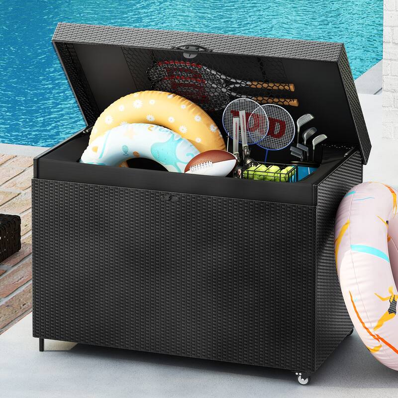 All-Weather Outdoor 230 Gallon Storage Box with Wheels, Rattan Storage Bin