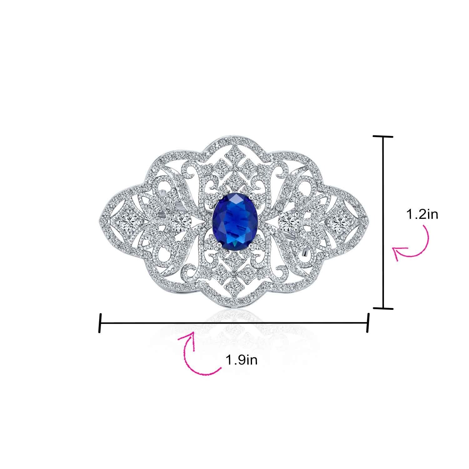 Vintage PIN BLUE RHINESTONES Circling Pearl Faux Art Deco 40/'s