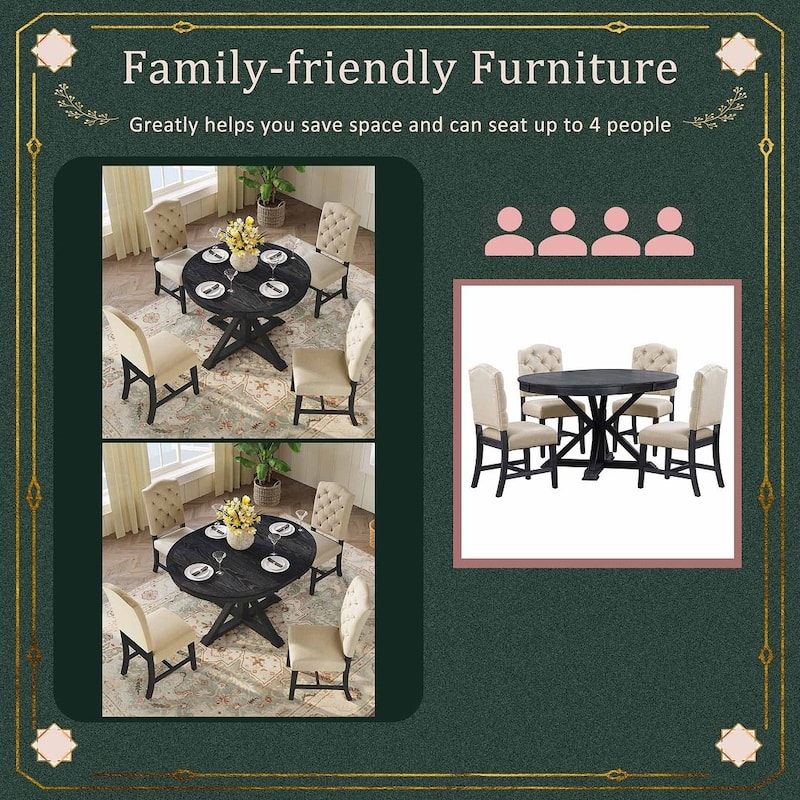 5-Piece Dining Set with Extandable Round Table
