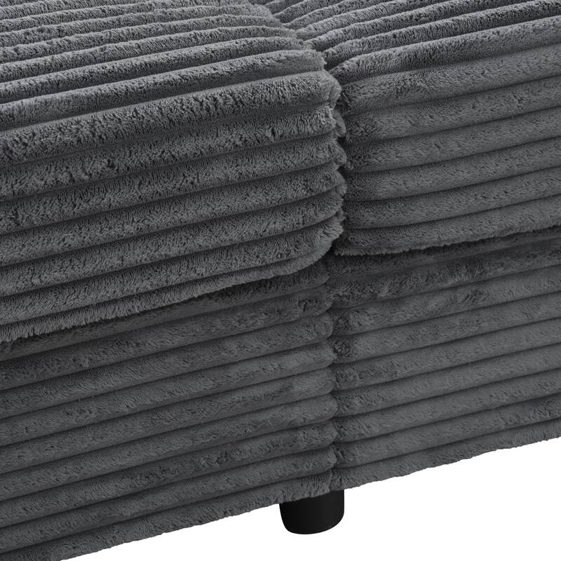86.5" Oversized Loveseat Chaise Lounge Sectional Sofa Bed with USB Ports, Cup Holders, Corduroy Upholstery, Dark Gray