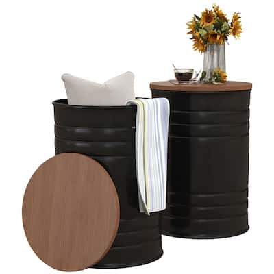 Nesting Storage Ottomans Set of 2 with Lids, Hidden Space