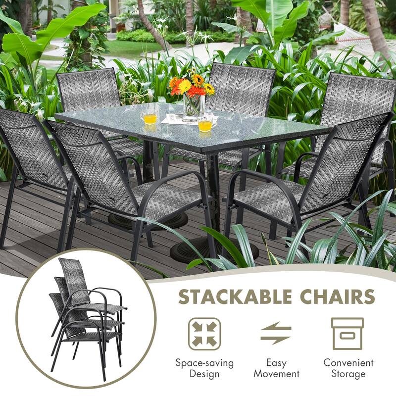Costway Set of 6 Patio Rattan Dining Chairs Stackable Armrest Garden - See Details