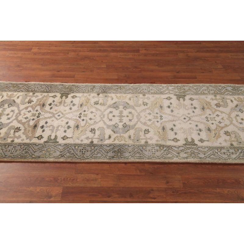 Ivory Oushak Oriental Runner Rug Handmade Wool Carpet - 2'7" x 8'2"