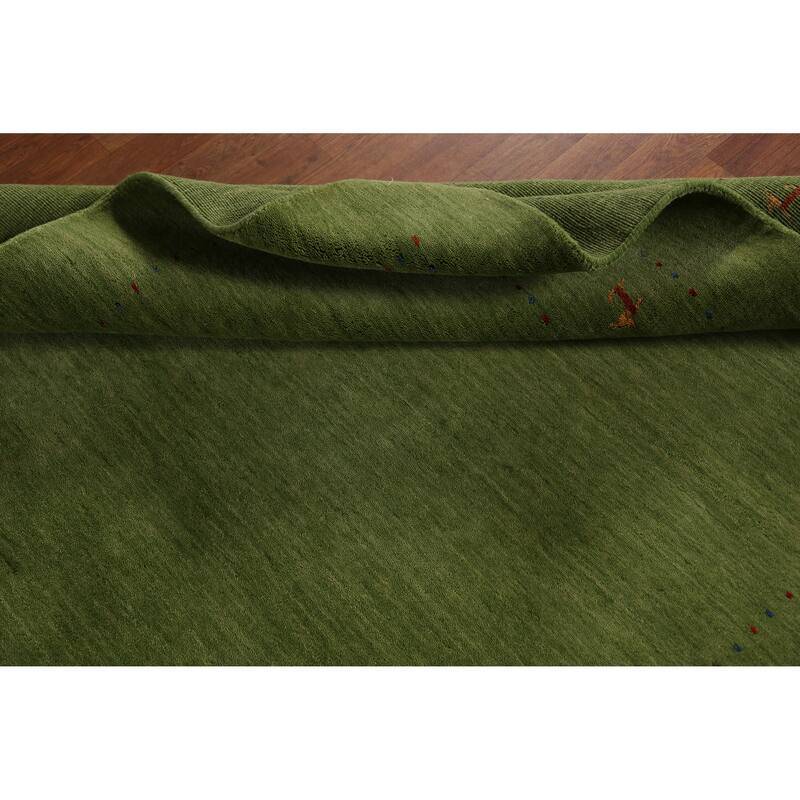 Hand Knotted Oriental 100% Wool Carpet Tribal Animal Pictorial Green Gabbeh Area Rug - 7' 7'' X 5' 4''