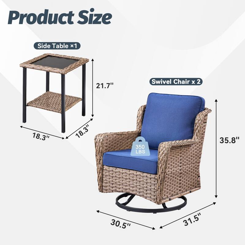 Pocassy Outdoor Patio Chairs Ottoman with Side Table Funiture Set.