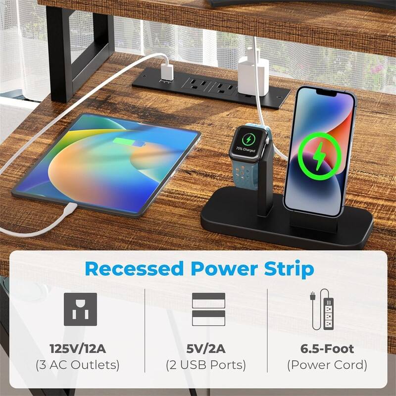 L Shaped Gaming Desk with Power Outlets