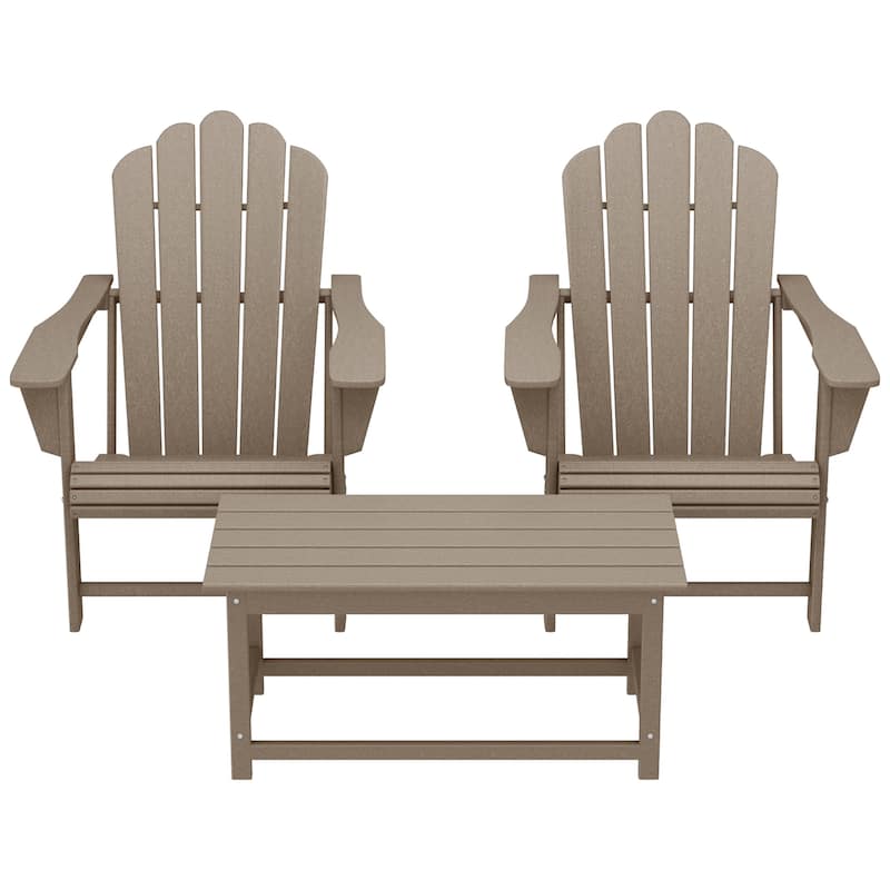Aderson Outdoor Poly Adirondack Chair Set with Coffee Table - Weathered Wood