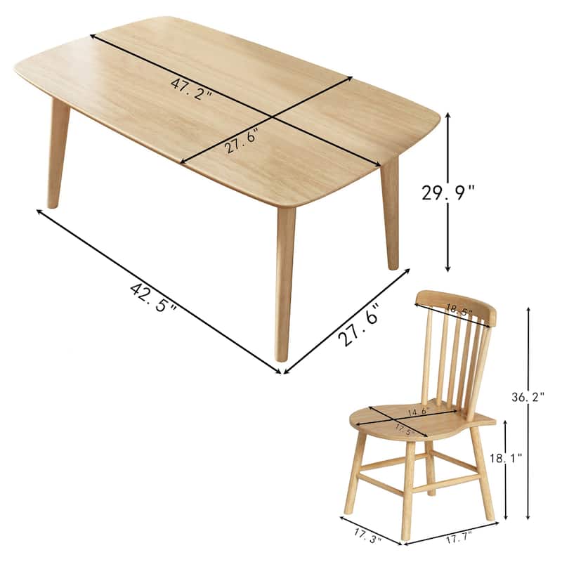 5-Piece Solid Wood Dining Table with Chair Set