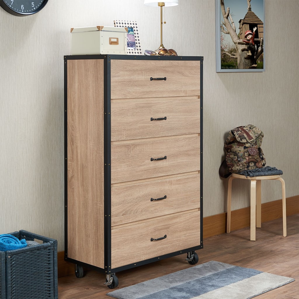 Five Drawers Dresser with Caster Wheels