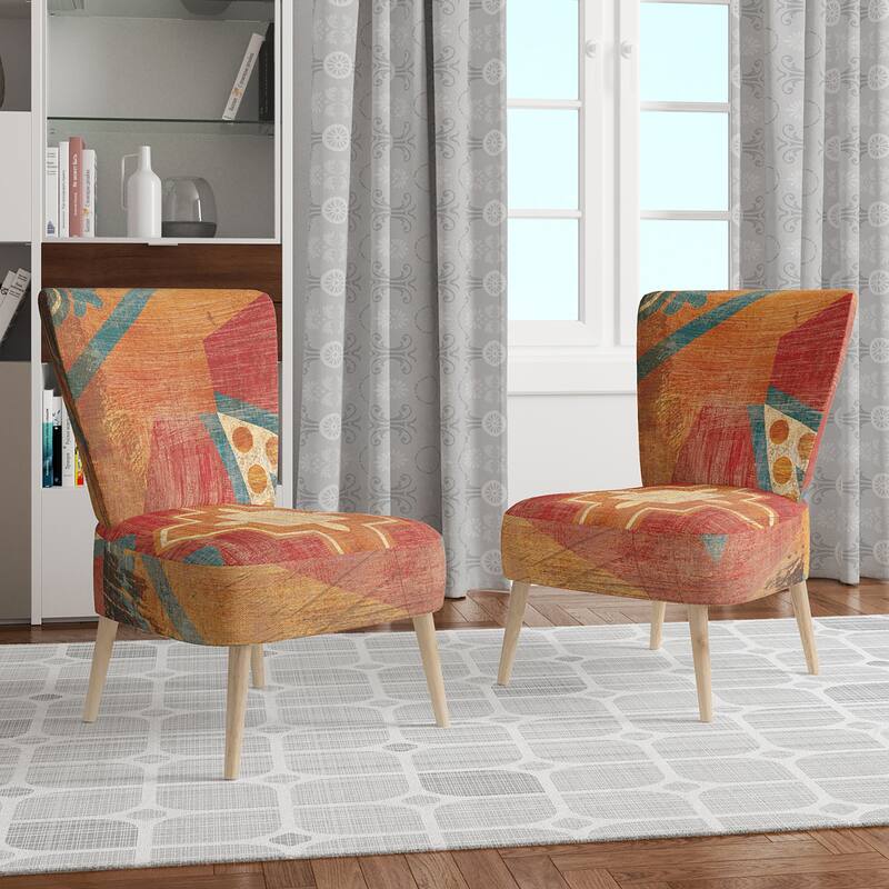 Designart "Moroccan Orange Tiles Collage I" Upholstered Bohemian Chic Accent Chair - Arm Chair
