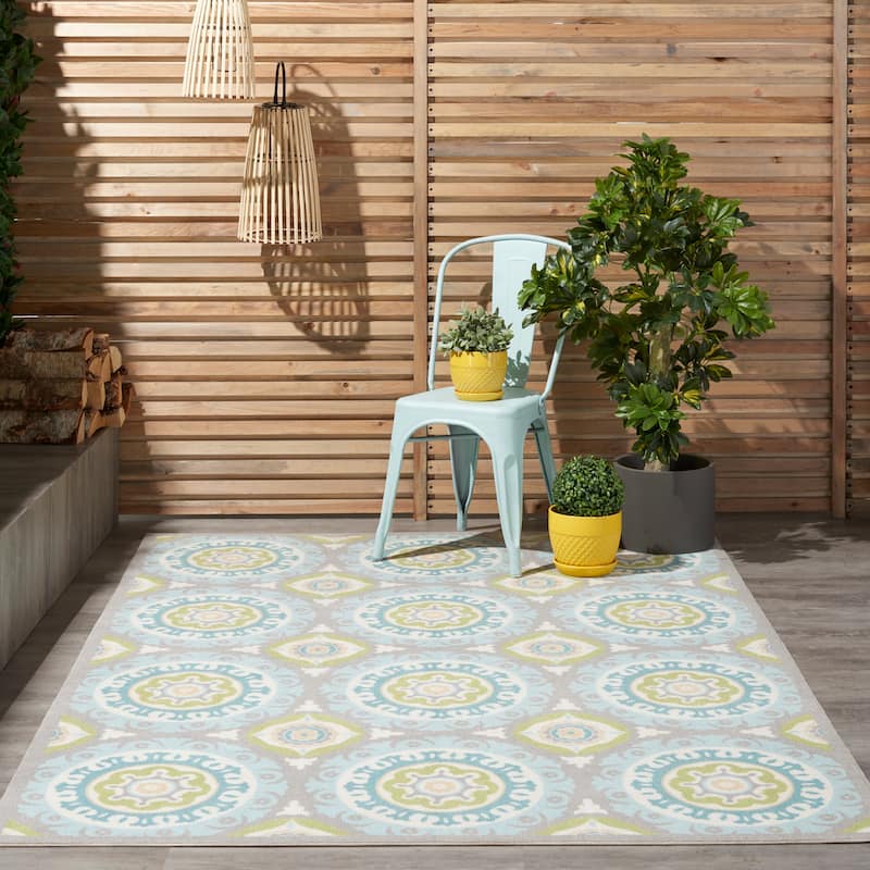 Waverly Sun N' Shade Indoor Outdoor Boho Medallion Area Rug - 5'3" x 7'5" - Jade