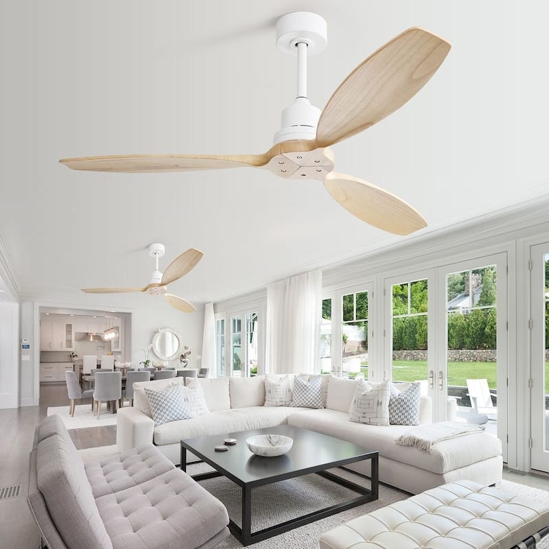 52" Wooden Ceiling Fan with 3 Solid Wood Blades and Remote Control
