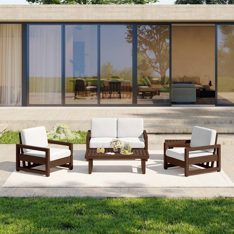 5-Piece Outdoor Solid Teak Wood Patio Conversation Set