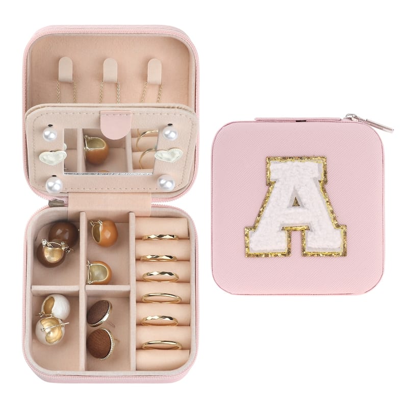 Travel Jewelry Box with Mirror for Women Girls Gifts, Mini Portable PU Leather Jewelry Organizer Case Storage Display Holder